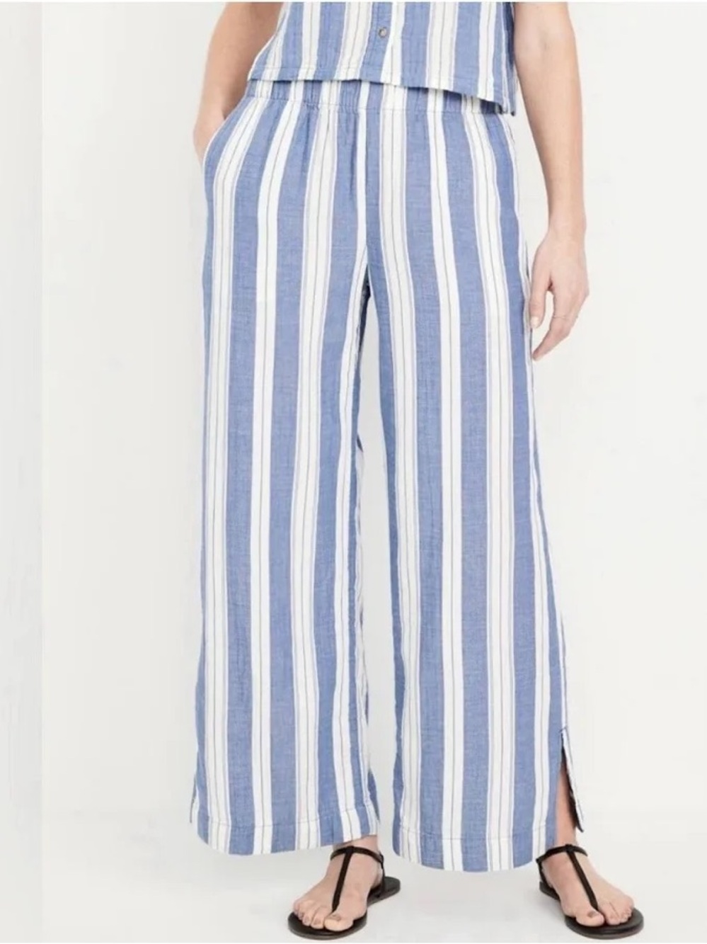 Old Navy Blue & White Vertical-Striped Wide-Leg Pants